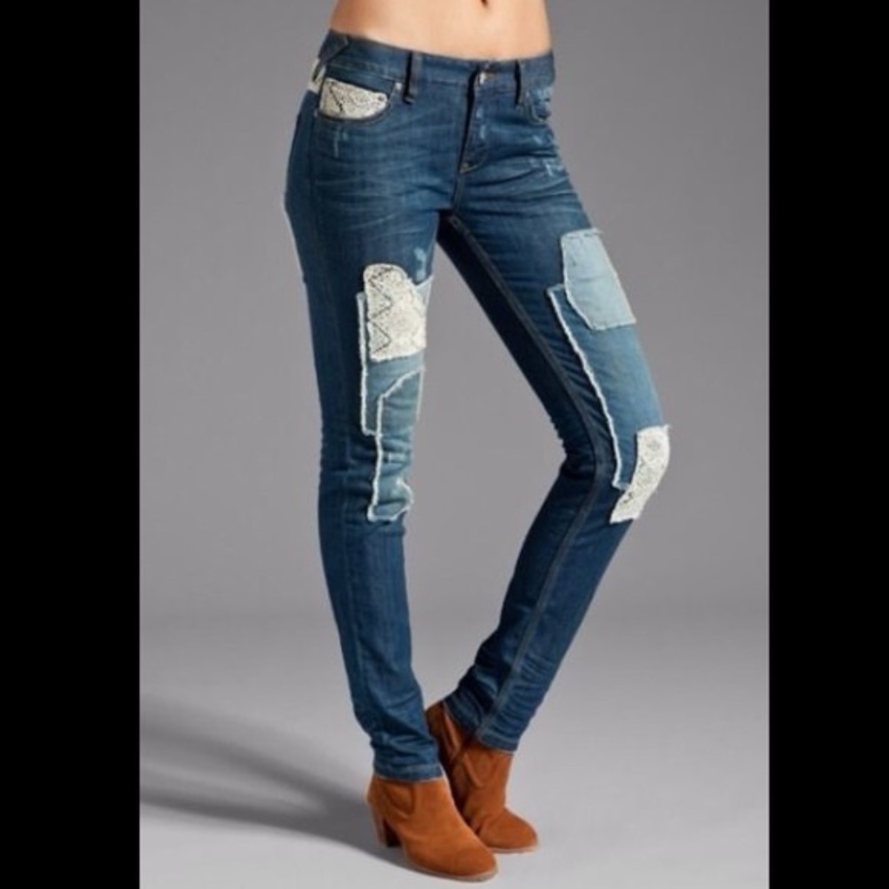 NWT Free People Haynes Patchwork Crochet Jeans
